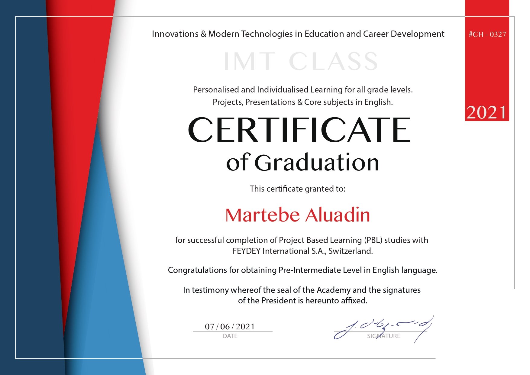 IMT class Certificate